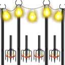 4 Pack 10Ft String Light Poles, Metal Poles with Fork for Outside Lights,Outdoor Metal Light Stand with Fence Brackets Hanging Lights for Garden Patio Wedding Backyard (4 PACK-Upgraded Version)