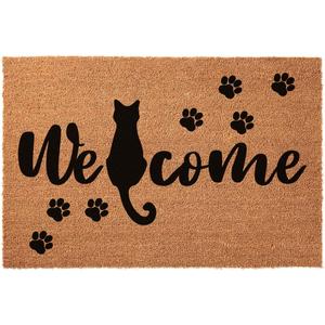 Funny Coir Doormat Welcome Sitting Cute Black Cat Welcome Front Porch Decor mats for The Entrance Personalized House Warming Gift Mat Non Slip Outdoor Doormat Coir Doormats 23.6 x 15.7 inch