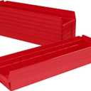 Akro-Mils 30164 Plastic Shelf Bins, Heavy Duty Storage Bins for Garage, Closet, and Drawer Organization, 24-Inch x 6-1/2-Inch x 4-Inch, Red, 6-Pack