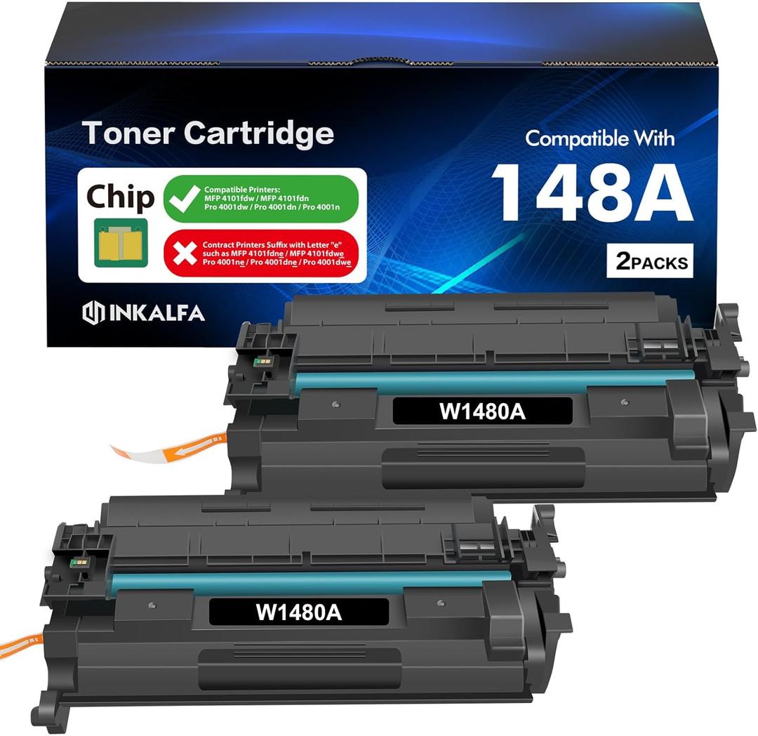 148A Toner Cartridge Black MFP 4101fdw Compatible for HP LaserJet 148 148A 148X W1480A Toner for HP LaserJet Pro 4001n MFP 4101fdw 4101fdn 4001dw 4001dn Printer High Yield Ink with Chip 2 Pack