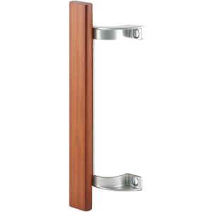Prime-Line C 1189 Sliding Glass Door Pull Handle, 6-1/2 In. to 6-5/8 In. Hole Centers, Aluminum Posts, Wood Handle (Single Pack)