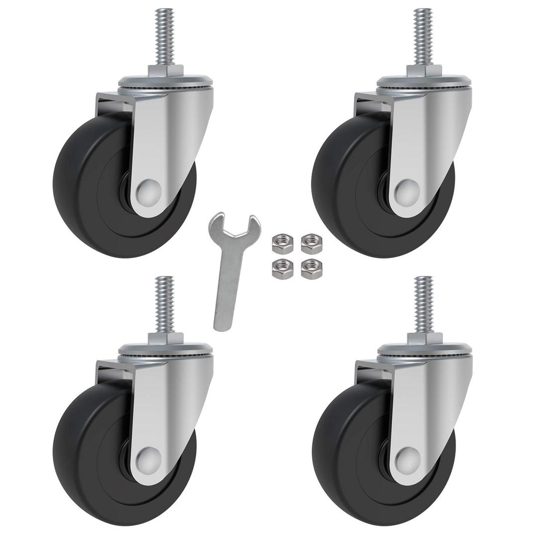AAGUT 2" Swivel Threaded Casters, 5/16"-18 x 3/4" Stem Rubber Caster with 360 Degree, 4 Pack Without Brakes, Nuts Included