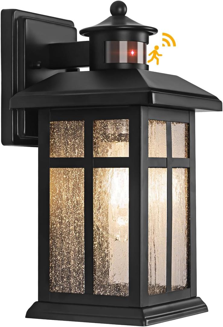 Outdoor Wall Light Motion Sensor - Updated Dusk to Dawn Outdoor Lighting, Exterior Light Fixture, Black Porch Lights & Outdoor Light for House Garage Entryway (1-Pack)