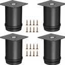 OwnMy 4PCS 3 Inch Stainless Steel Furniture Legs Feets Heavy Duty Metal Cabinet Legs, Adjustable Round Metal Furniture Risers Replacement Leg Extenders for Sofa Chair Desk (Black)
