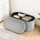 GLAXYFUR Oval Folding Storage Ottoman, Velvet Upholstered Foot Rest, 30 x 15 x 15 Inches Storage Bench for Bedroom, Living Room & Entryway (Grey-New)