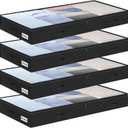 4 Inch Low Profile Under Bed Storage Drawer 4 Pack, Lightweight Underbed Clothes Storage Container Bins With NO STURCTURE, Shallow Storage Bag for Dorm & Home, With Clear Lids & Water-Resistant Fabric