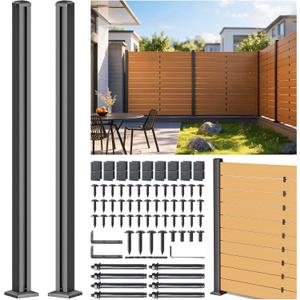 5FT 201 Stainless Steel Heavy Duty Fence Post for Wood Slats(End Post), Outdoor Ground Install Wooden Privacy Fence Panels Posts Matte Black 2Pack