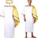 SATINIOR 2 PCS Toga Costume Greek God Roman Costume Cosplay Outfit with Leaf Crown Headdress Laurel Wreath (Large)