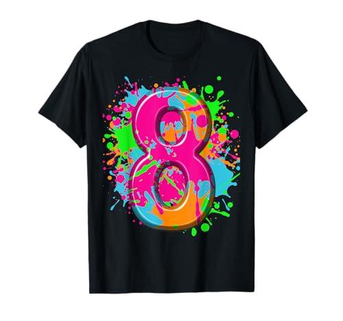 8th Birthday Paint Splashes T-shirt kids Girls Boys 8 Year T-Shirt, Size: Medium