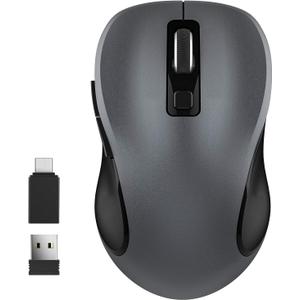 WisFox 2.4G Wireless Mouse for Laptop, Ergonomic Computer Mouse with USB Receiver and Type-C Adapter, 3 Adjustable Levels, 6 Button Cordless Mice for Windows Mac PC Notebook (Grey and Black)