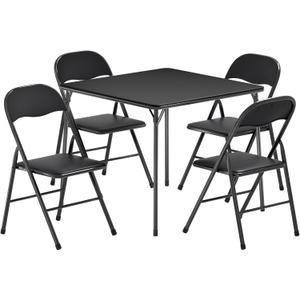 VECELO Folding Card Table and Chair Set of 5 Foldable with Padded Upholstery Tabletop, Metal, Black