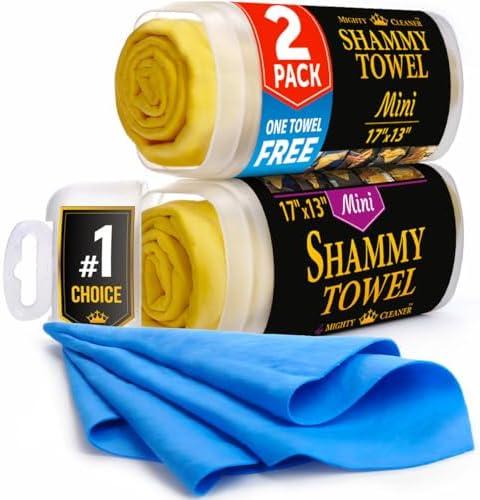 Premium 2pk Mini +1 Free Shammy Cloth for Car Drying - 17”x13” - Super Absorbent Chamois Towel for Car - Scratch-Free, Reusable & Soft Cleaning Towel