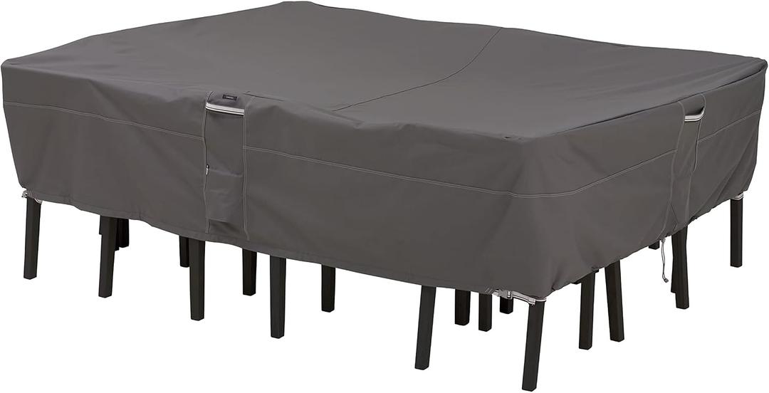 Classic Accessories Ravenna Water-Resistant 88 Inch Rectangular/Oval Patio Table & Chair Set Cover, Medium, Taupe, Brown, Outdoor Table Cover, 88"L x 58"W x 23"H