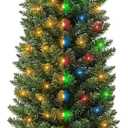 Prelit Fraser Fir 6.5 Ft Pencil Artificial Christmas Tree with 523 Lifelike Branch Tips Timer 8 Mode 220 Warm White&Colored Lights, Metal Stand, UL Plug in Slim Xmas Tree Holiday Home Indoor Outdoor