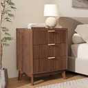 LYNCOHOME Fluted Nightstand with 3 Drawers, Modern Wood Chest of Bedside Table with Curved Profile, Fluted Dresser Organizer for Bedroom (15.7"D x 23.6"W x 28.1"H（3 Drawers）, Walnut, 1)
