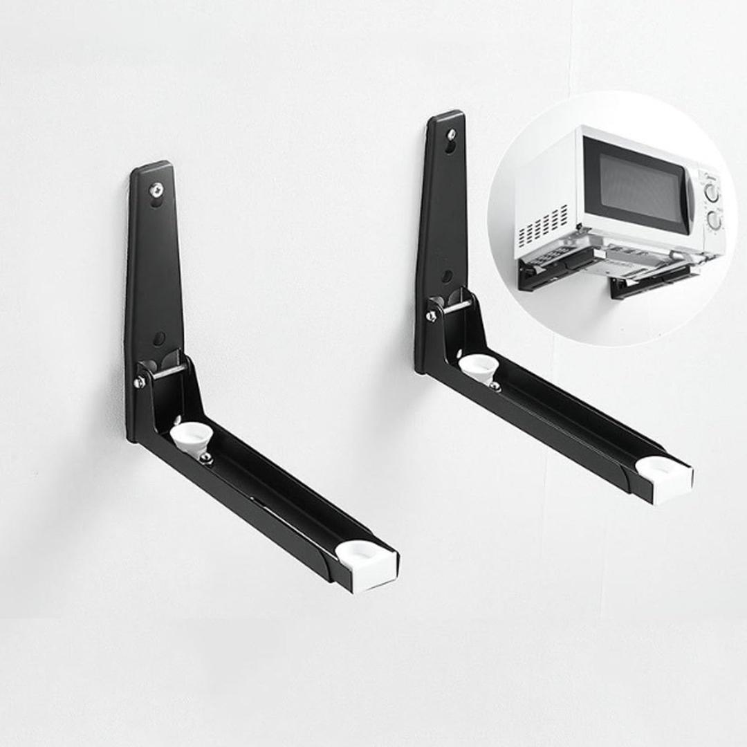 304 Stainless Steel Microwave Shelf Wall Mount,Microwave mounting kit, Foldable, 8 x 8.5 inches, Set of 2 (Black)