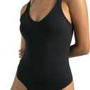 Colorfulkoala Women's Dreamlux V-Neck Seamless Bodysuit with Built in Bra Sexy Sleeveless Tank Tops (Black), S