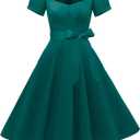 GOOBGS Women's 1950s Vintage Puff Sleeves Cocktail Rockabilly Swing Retro Dress with Pockets New (Green, Small )
