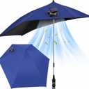 Beach Chair Umbrella with Adjustable Clamp & Solar Fan, UPF 50+, 39 x 38 inches, Blue