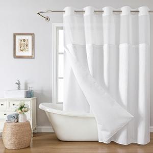White No Hook Shower Curtain with Snap-in Fabric Liner Set, Waffle Weave Shower Curtains for Bathroom, Hotel Luxury Decor Bathroom Curtain Set, Waterproof & Washable,71Wx77H