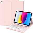 Keyboard Folio Case for iPad A16 11th/10th Generation, Pink-1 | for iPad A16 11" 2025 & 10th Gen 10.9" 2022, Thin & Light, Detachable Wireless Bluetooth Keyboard, Left Side Pencil Holder