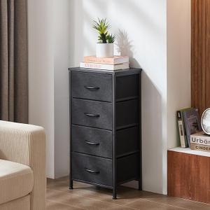 Chic House 4-Drawer Dresser, Textile Storage Column, Bedroom, Hallway, Entryway, and Closet Organizing Unit, Durable Metal Structure, Wooden Surface, Simple Grip Handles, Dark Charcoal (Black)