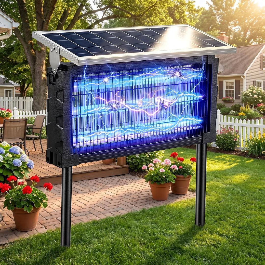 2026 Solar Bug Zapper Outdoor Waterproof Mosquito Repellent Outdoor Patio | 4500V Mosquito Trap & Killer for Moths,Gnats,Flies,Small Flying Insect,18W Solar Powered Fly Zapper for Backyard,Garden,Patio