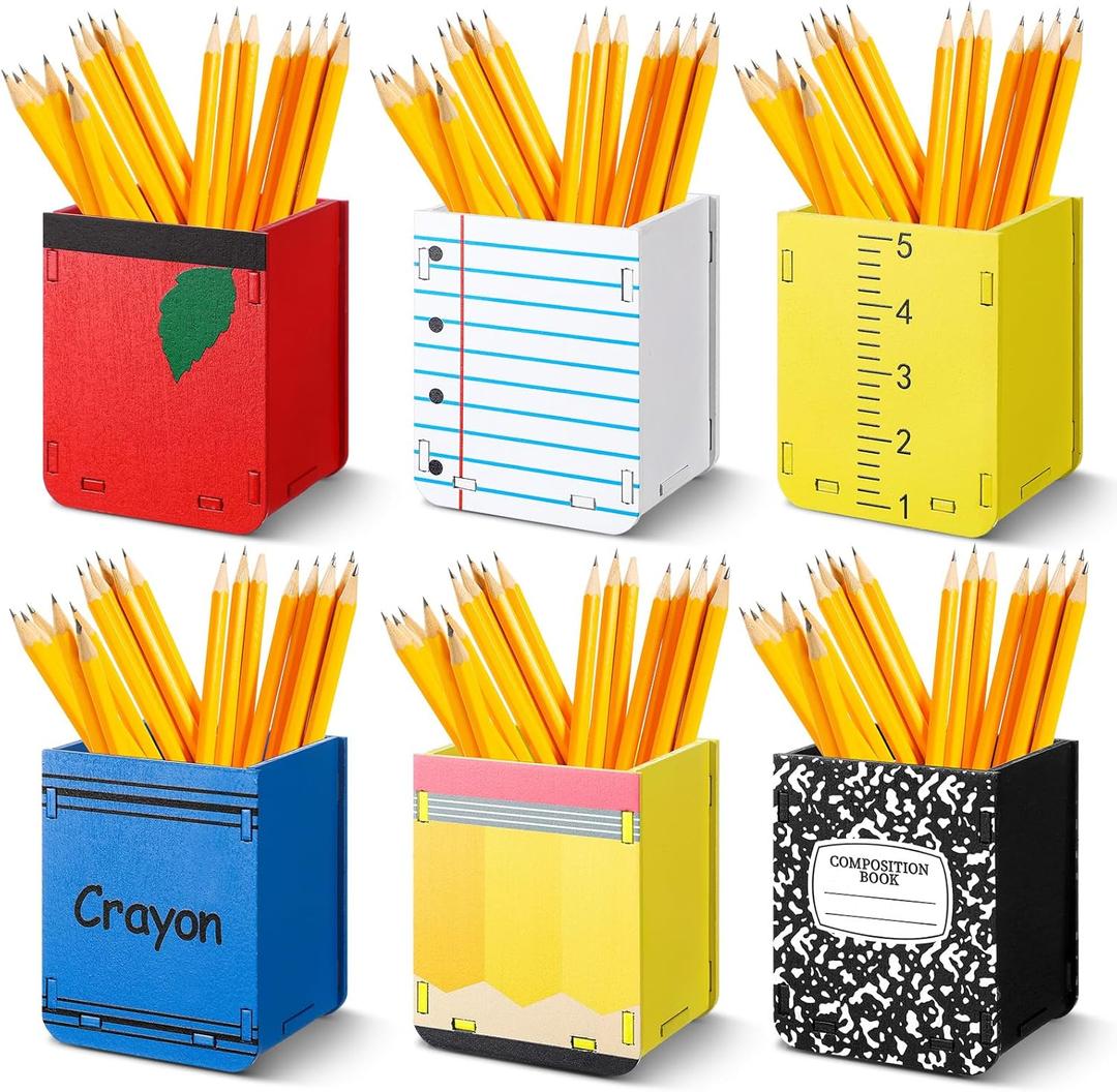Sherr 6 Pcs Teacher Appreciation Gifts Bulk Wooden Teacher Pencil Dispenser for Classroom End of Year Teachers Gift from Student Classroom Pencil Holder Storage Organizer for Classrooms Office Desk