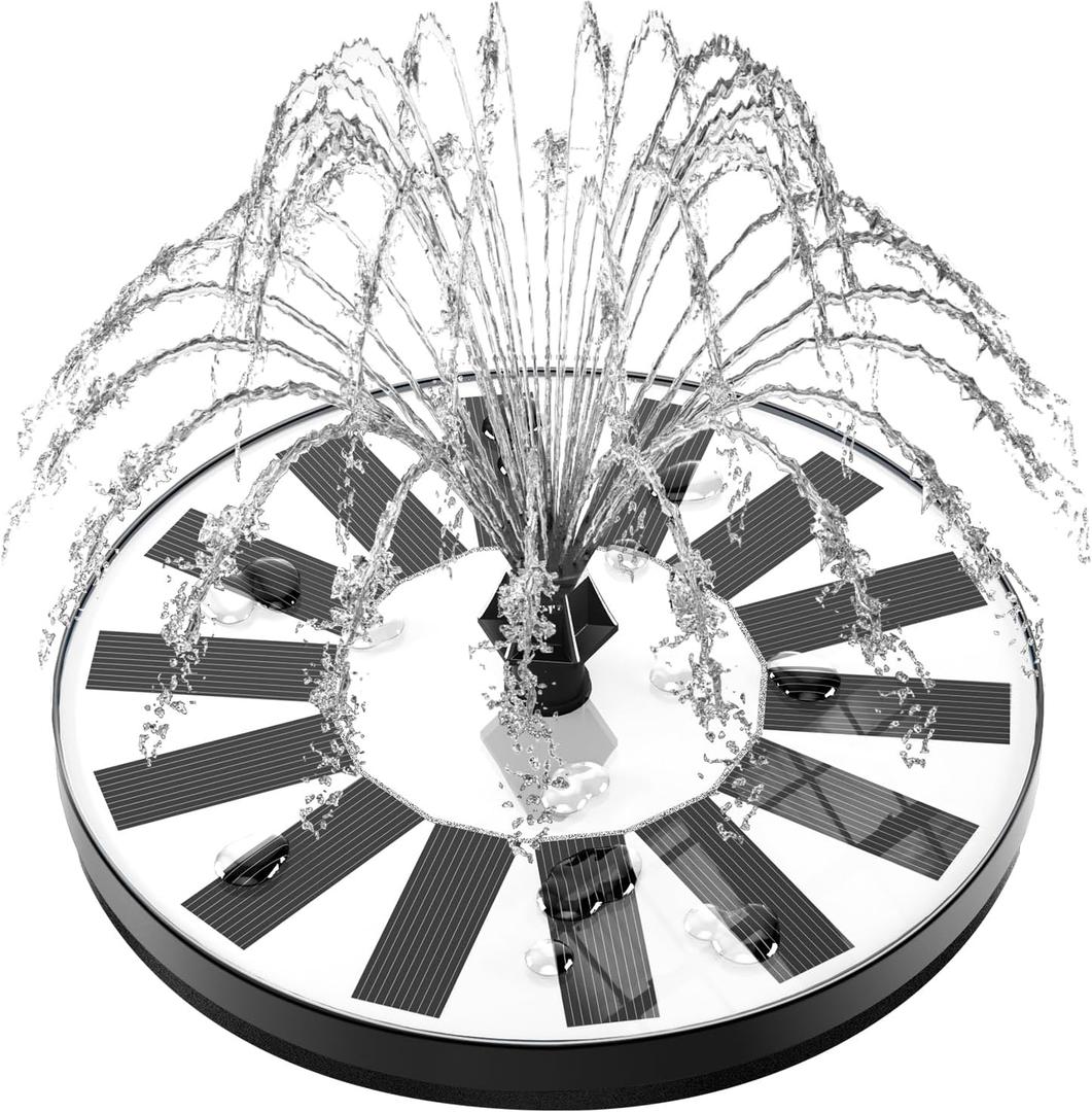 Solar Fountain Bird Bath Fountains Pump Upgraded 100% Glass Panel, Solar Powered Water Fountain with 8 Nozzle & 4 Fixer for Garden, Pond, Pool, Patio, Outdoor - No Battery Needed