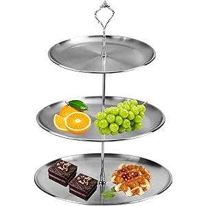 Stainless Steel Fruit Stand, Cake Stand, 3 Shelves, 20 cm, 23 cm, 26 cm, Perfect as a Fruit Bowl for Fruit Storage, Muffins and Cupcakes