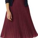 GRACE KARIN Pleated Midi Skirt for Women,Chiffon Elastic High Waist Knee Length Skirts,Swing Flare A-Line Outfits (Red, L)