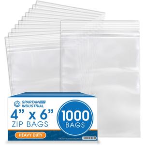 Spartan Industrial - 4 X 6 (1000 Count) 4 Mil Thick Clear Reclosable Zip Plastic Poly Bags with Resealable Lock Seal Zipper - Heavy Duty and Durable