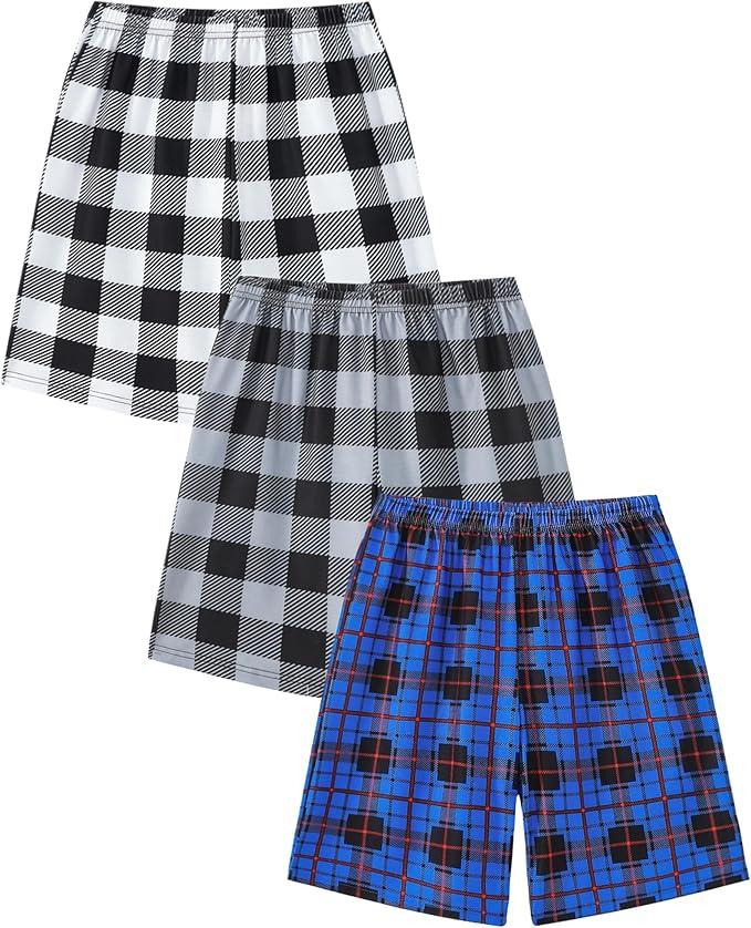 MyFav Boys Pajama Shorts 3 Pack Sleepwear Shorts for Teen Boys Plaid Camouflage Lounge Summer Comfy Pj Bottom, 5-6T