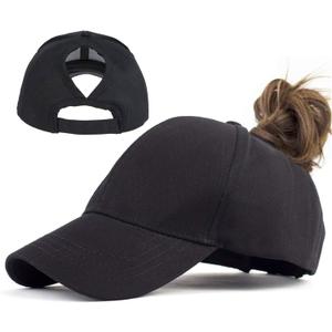 Woman-Ponytail-Baseball-Cap with Adjustable Fastener - Breathable Cotton Outdoor Summer Sun Hat for UV Protection (Medium, Black)
