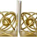 Gold Metal Bookends Set of 2, Heavy Duty Book Ends for Heavy Books, Unique Modern Geometric Ball Round Style Decorative Book Holders for Shelves Office Home Accent Decor1 Pair/2Pieces