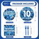 96Pcs Level 10 Birthday Party Decorations Boy 10 Years Old Plates and Napkins Blue Video Game Tableware Set for Boys Gamer Gaming 10th Birthday Party Supplies, Serves 24