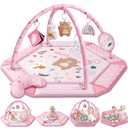 Baby Gym Play Mat, 8-in-1 Tummy Time Mat & Ball Pit with 6 Toys, Washable Baby Activity Mat for Visual, Hearing, Sensory, Motor Development, Babies Gift for Newborn Infant 0-3-6-9-12 Months (Pink)