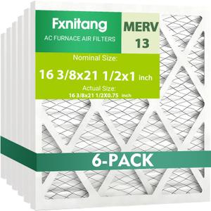 (6 Pack) 16 3/8x21 1/2x1 Air Filter, MERV 13 MPR 1900 & FPR 10, Pleated Air Filter (Actual Size: 16 3/8x21 1/2"x0.75")