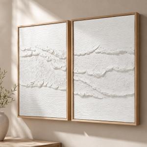 Artiluxy Neutral Abstract Wall Art Set of 2, Framed 3D Textured, 16x20 Inch | Minimalist Abstract Coastal Decor for Living Room Bedroom Bathroom or Entryway Ready to Hang
