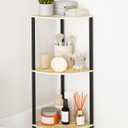 Bathroom Countertop Organizer, 3-Tier Corner Vanity Organizer, Stainless Steel & PVC Panel, Waterproof & Adjustable Floor Standing Storage Shelf, Makeup Counter Tray for Bathroom, Kitchen (Black)