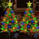 2 Pack 3.6Ft Solar Christmas Tree for Christmas Decorations Outdoor, 100 LED Xmas Tree with 36 Pcs Christmas Ornaments, Solar Pathway Lights for Garden Yard Porch Cemetery Grave Decor
