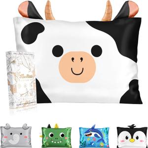 Miss Adola Toddler Silk Pillowcases for Kids - 13"x18" Cartoon Soft Breathable Pillow Cases for Hair and Skin with Hidden Zipper Cute Kawaii for Teens Girls Boys Sleeping, Bedding, Cow