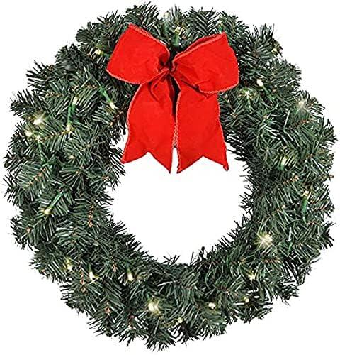 Artificial Pre-Lit Balsam Pine Christmas Wreath with Red Bow, 16 Inches, Battery Operated with Timer, Pack of 3