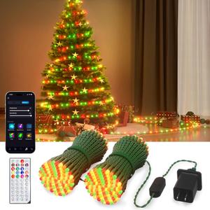 65.6Ft Smart Christmas Tree Fairy Lights 200 LED, RGB+IC Color Changing Holiday String Lights, APP & Remote Control, with 84 Scenes, Music Mode, Work with Alexa & Google Home, Indoor Halloween Decor
