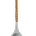 Silicone Soup Ladle - with Wooden Handle, Non-Stick Cookware Heat Resistant Kitchen Utensil - Silver Gray