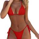 Women's 2 Piece Swimsuit Halter String Bikini Adjustable Bathing Suit (Red)