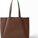 Work Tote Bags for Women 15.6 Inch - Laptop Tote Bag with Zip Compartments - Large PU Leather Office Purse Computer Briefcase (Choc)