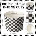 Qinyoung 150 Pcs Race Car Checkered Cupcake Wrappers Liners Black and White Paper Baking Cup Greaseproof Disposable Scalloped Checkered Flag Muffin Case for Racing Car Birthday Party Baby Shower Decor