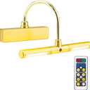 BIGLIGHT Wireless Battery Operated LED Picture Light with Remote, Rotatable Light Heads of 3 Lighting Modes, Dimmable Display Lamp with Timer for Painting Photo Portrait Art, 8.8", Gold (Copper)