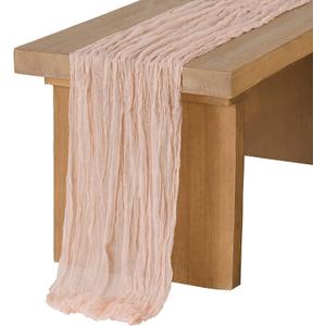 Ling's Moment Pink Cheesecloth Table Runner, 168 Inch 14FT Blush Boho Gauze Rustic Sheer Dusty Pink Cheese Cloth Table Runners for Party Wedding Birthday Outdoor Bridal Shower Decor